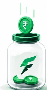 A glass jar collecting rupee coins, with the FinStreak mark inside